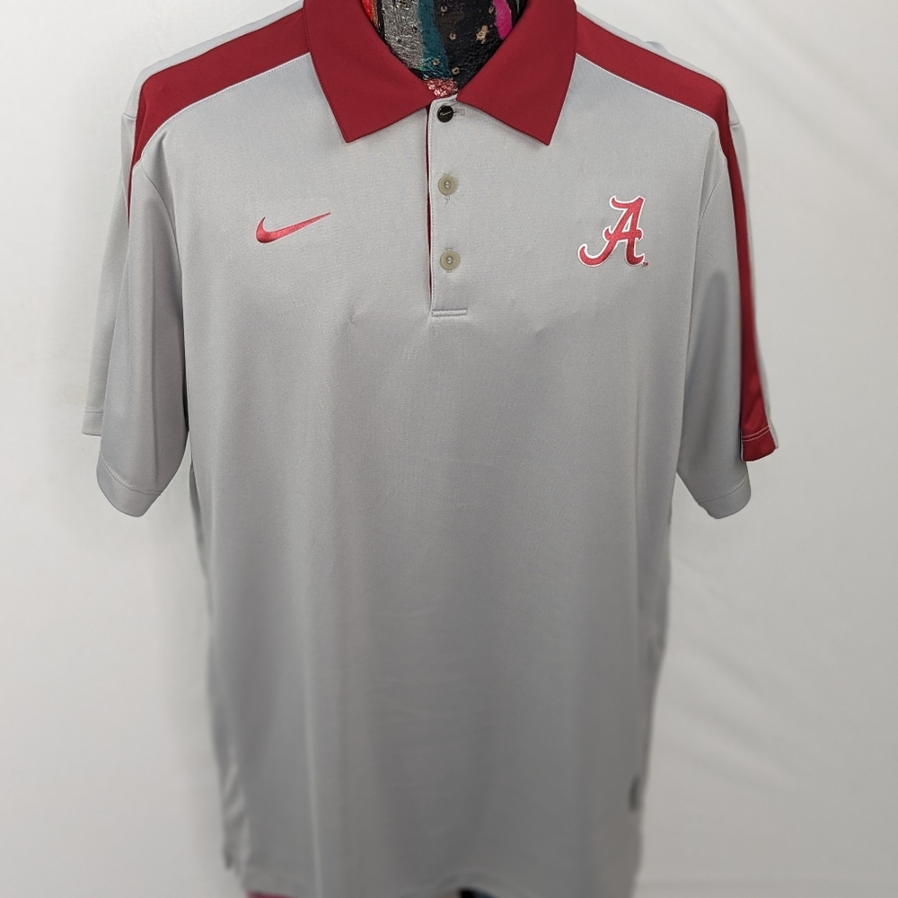 Alabama Polo Shirt Mens Large Gray Red Crimson Roll Tide Active Performance